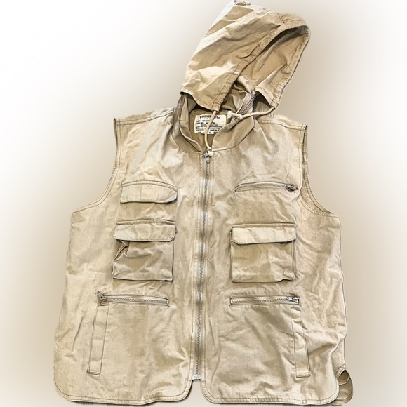 Weather-Rite Tan XL Cotton Tan Fishing Full Zip Vest with Hidden Zipup Hoodie - Picture 5 of 9